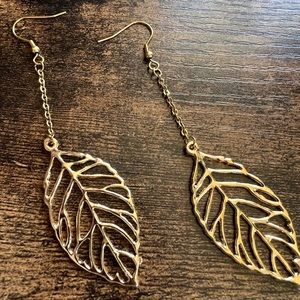 Gold tone leaf drop earrings